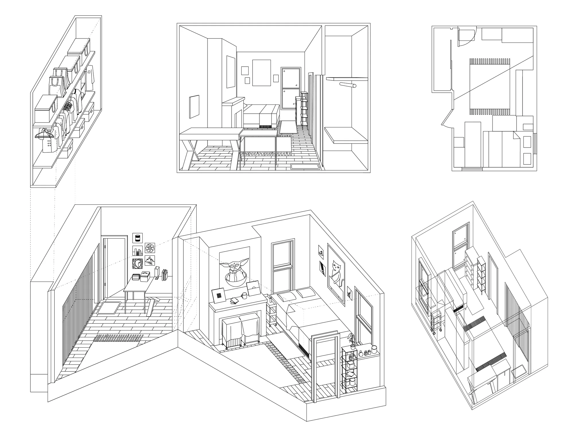 Bedroom deconstructed: architectural drawing series